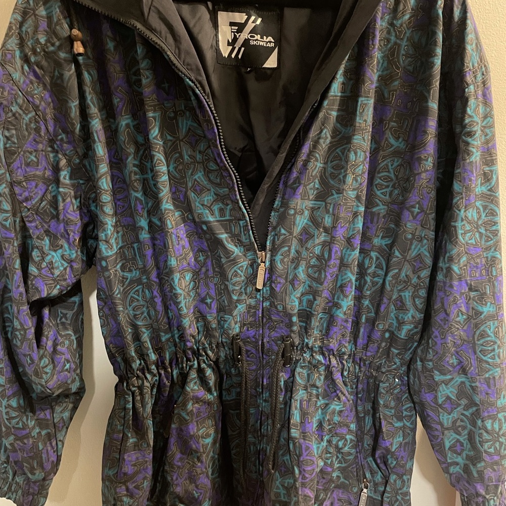 Tyrolia Women's Patchwork Ski Snow Jacket - Purple and Teal Y2K Retro
80s 90sMed